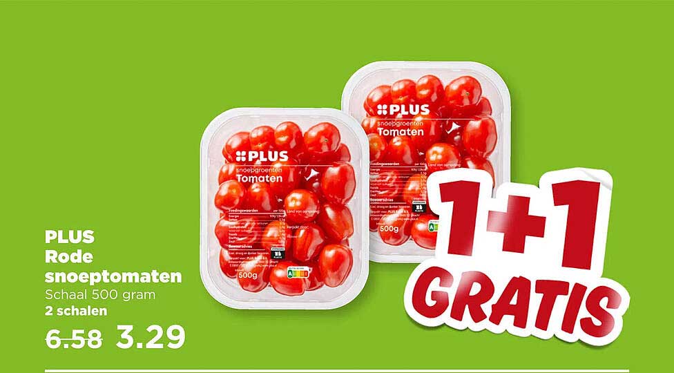 PLUS Rode snoeptomaten Schaal 500 gram 2 schalen 1+1 GRATIS