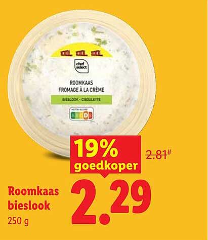 Roomkaas bieslook 250 g 19% goedkoper