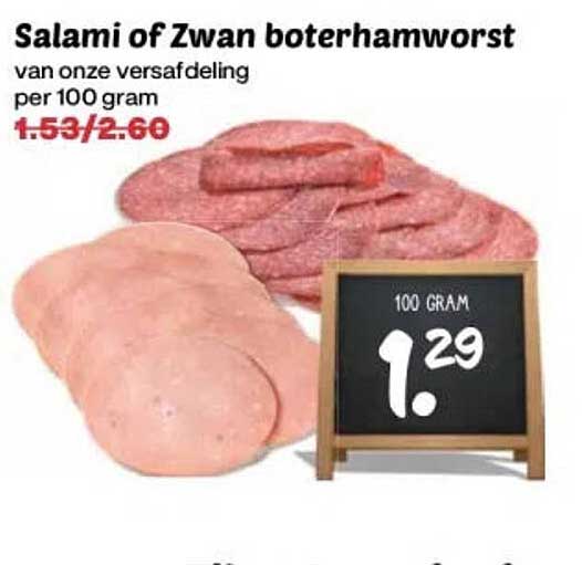 Salami of Zwan boterhamworst van onze versafdeling per 100 gram
