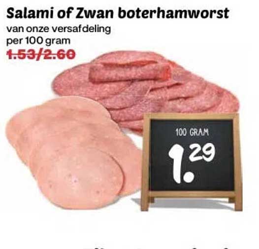 Salami of Zwan boterhamworst van onze versafdeling per 100 gram