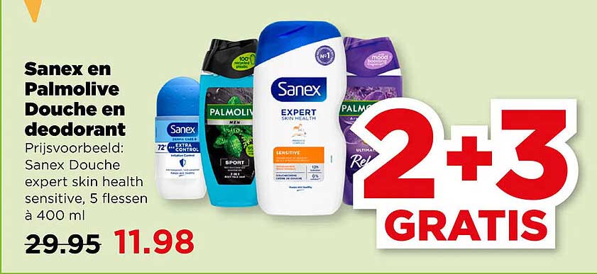 Sanex en Palmolive Douche en deodorant 2+3 gratis
