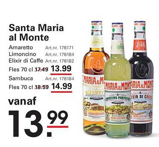 Santa Maria al Monte Amaretto Limoncino Elixir di Caffe Fles 70 cl