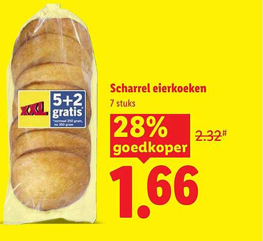 Scharrel eierkoeken 7 stuks 28% goedkoper 5+2 gratis