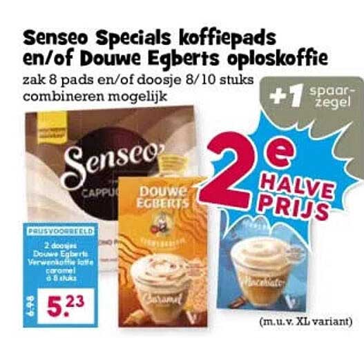 Senseo Specials koffiepads en/of Douwe Egberts oploskoffie 2e halve prijs
