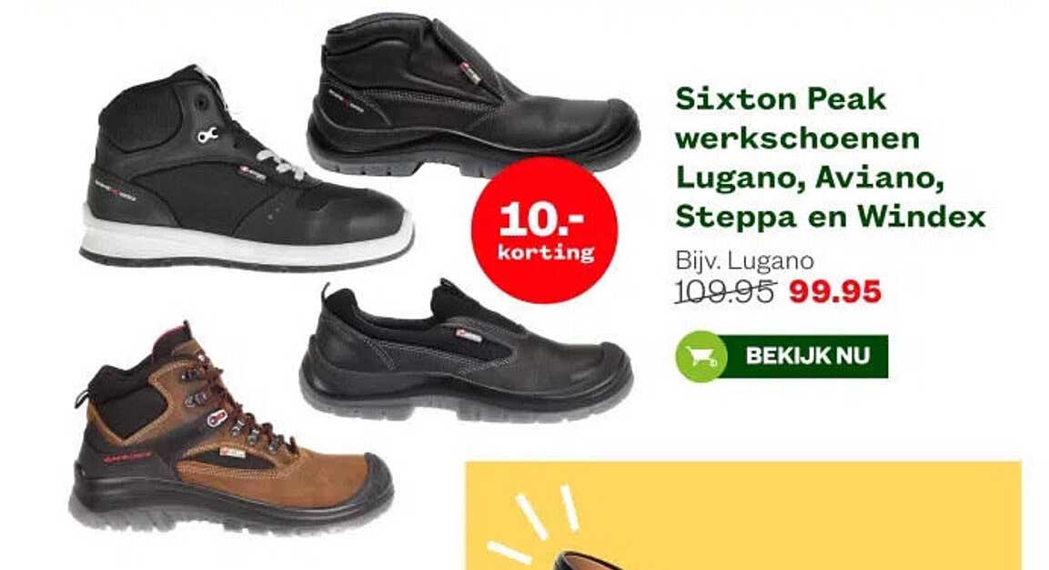 Sixton Peak werkschoenen Lugano, Aviano, Steppa en Windex