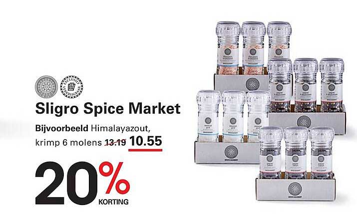 Sligro Spice Market Bijvoorbeeld Himalayazout, krimp 6 molens 20% KORTING