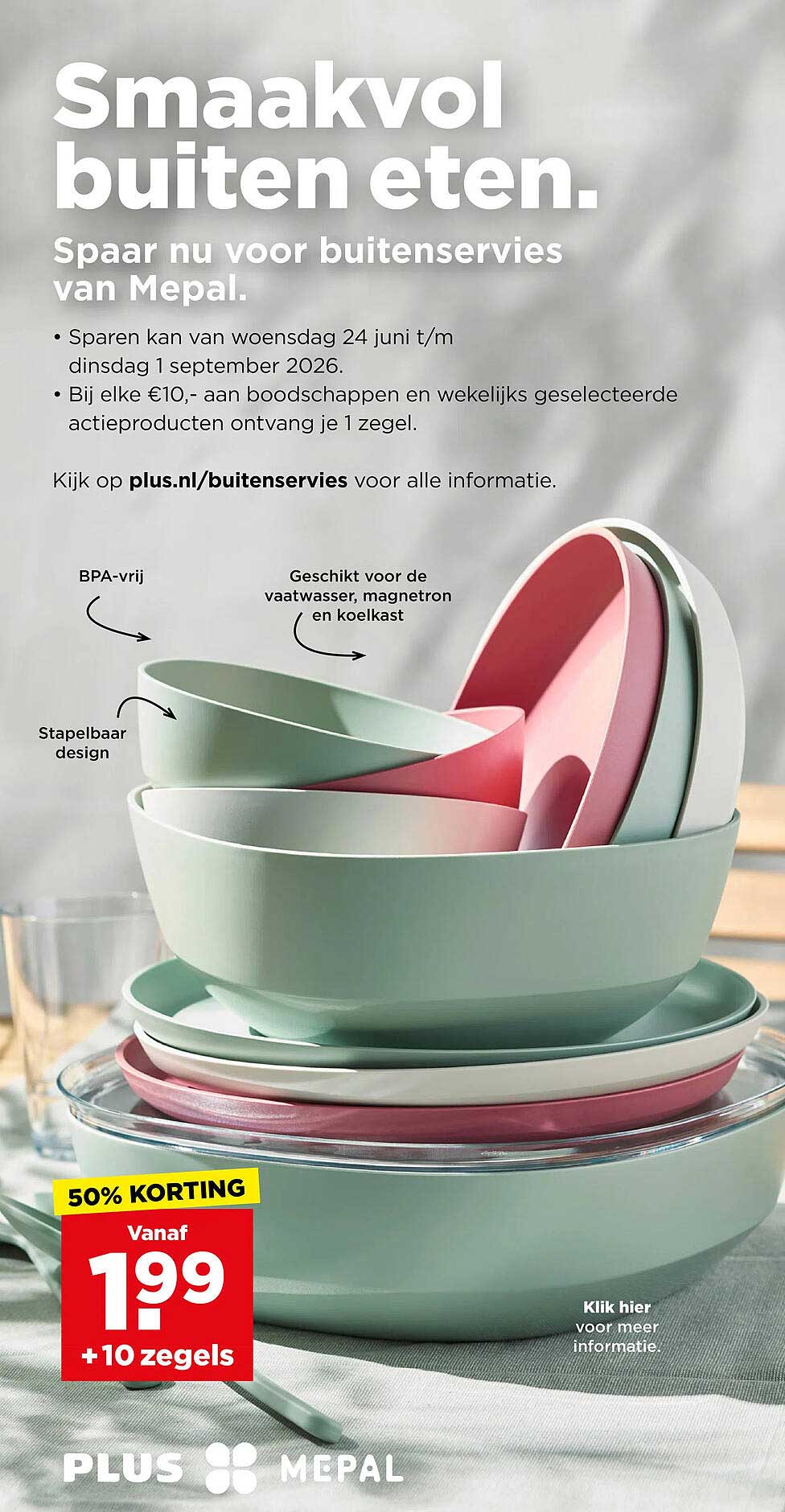 Smaakvol buiten eten. Spaar nu voor buitensservies van Mepal. 50% KORTING
