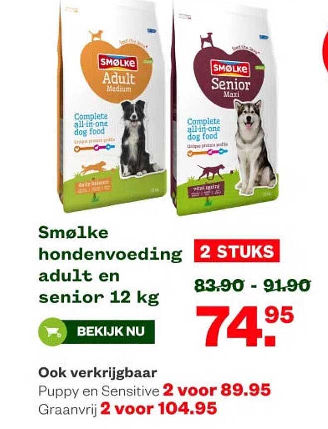 Smølke hondenvoeding adult en senior 12 kg 2 STUKS