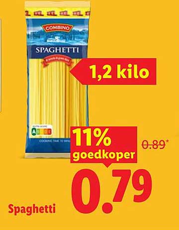 Spaghetti 1,2 kilo 11% goedkoper
