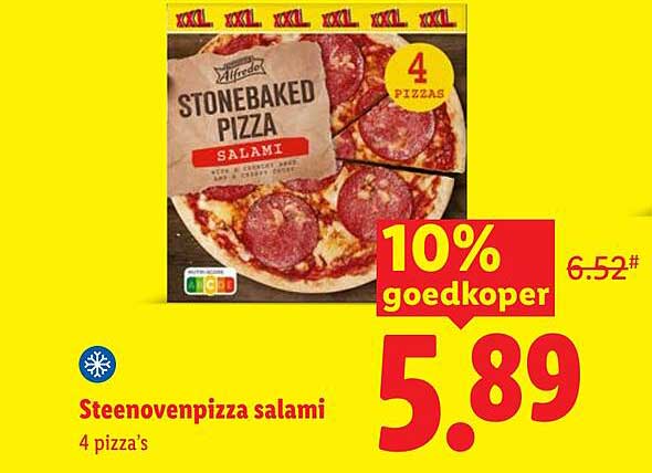 Steenovenpizza salami 4 pizza’s 10% goedkoper