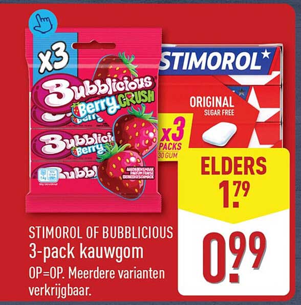 STIMOROL OF BUBBLICIOUS 3-pack kauwgom OP=OP, Meerdere varianten verkrijgbaar.