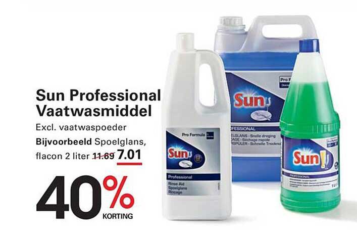 Sun Professional Vaatwasmiddel - Excl. vaatwaspoeder - Bijvoorbeeld Spoelglans, flacon 2 liter 40% korting