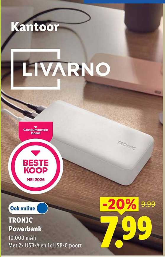 TRONIC Powerbank 10.000 mAh Met 2x USB-A en 1x USB-C poort -20%