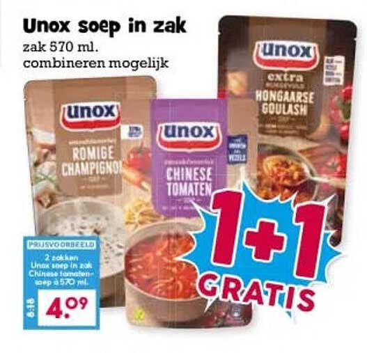 Unox soep in zak 1+1 GRATIS