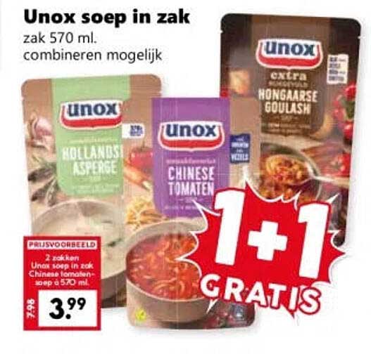 Unox soep in zak 1+1 GRATIS