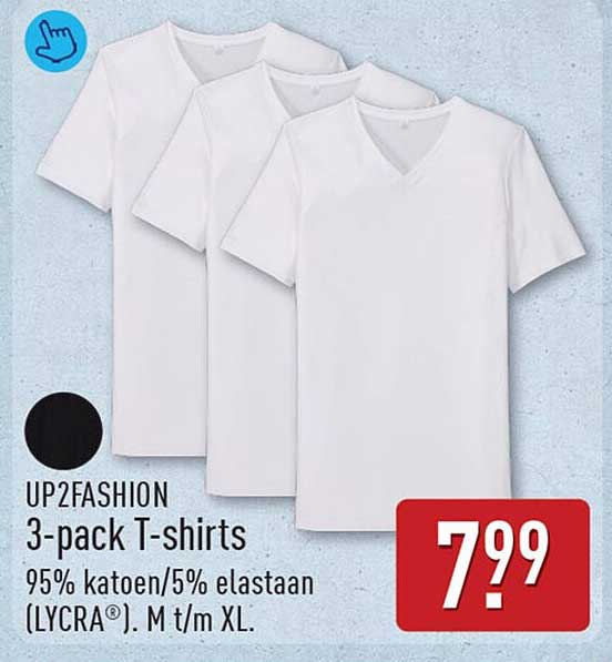 UP2FASHION 3-pack T-shirts 95% katoen/5% elastaan (LYCRA®), M t/m XL.