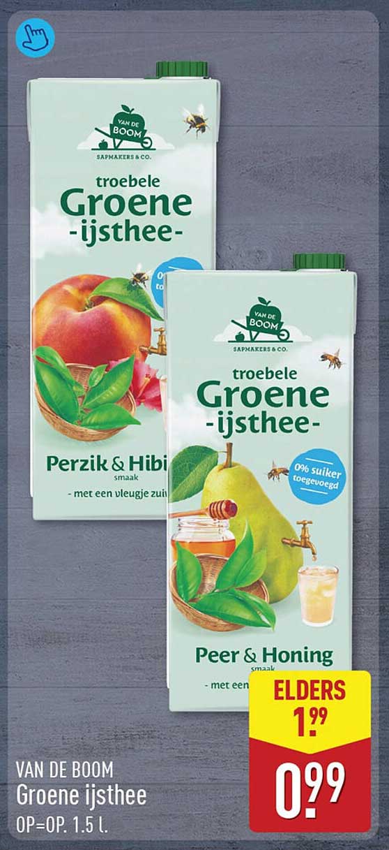 VAN DE BOOM Groene ijsthee OP=OP. 1.5 l. ELDERS 1.99