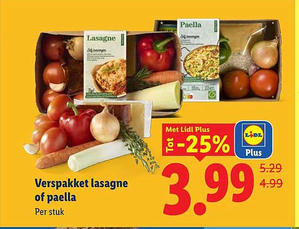 Verspakket lasagne of paella - Met Lidl Plus Tot -25%