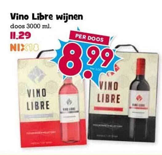 Vino Libre wijnen doos 3000 ml. PER DOOS