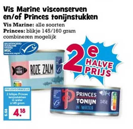 Vis Marine visconserven en/of Princes tonijnstukken 2e halve prijs