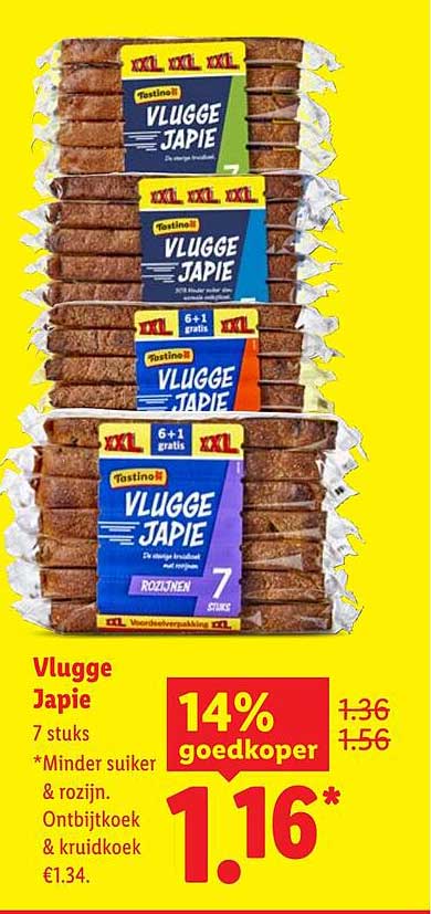 Vlugge Japie 7 stuks *Minder suiker & rozijn. Ontbijtkoek & kruidkoek