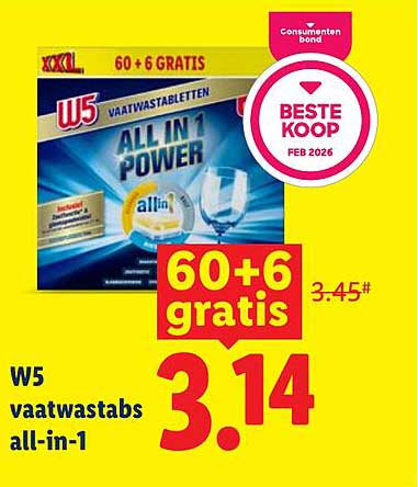 W5 vaatwastabs all-in-1 60 + 6 gratis