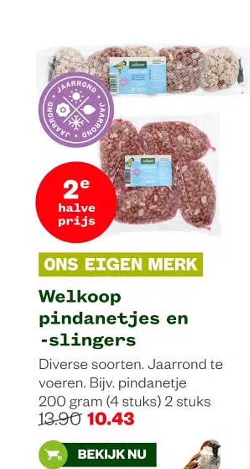 Welkoop pindanetjes en -slingers 2e halve prijs