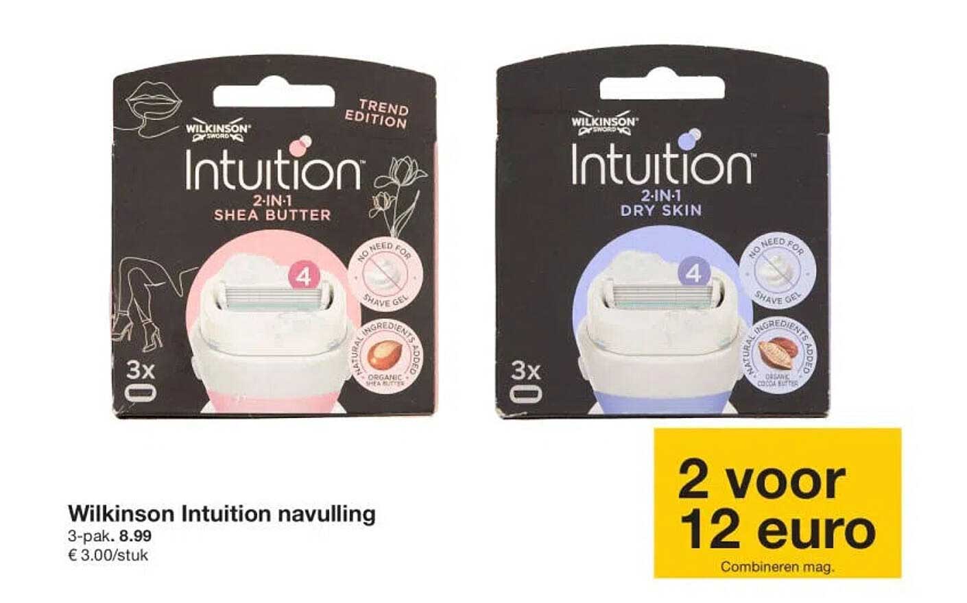 Wilkinson Intuition navulling 3-pak 2 voor 12 euro Combineren mag.