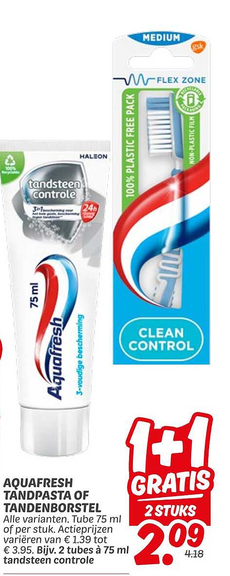 Aquafresh tandpasta of tandenborstel 2 stuks voor 2,09