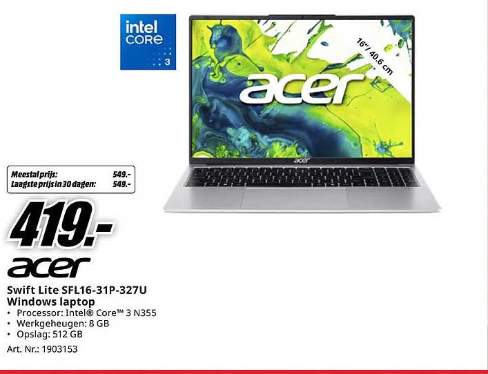 Acer Swift Lite SFL16-31P-327U Windows laptop