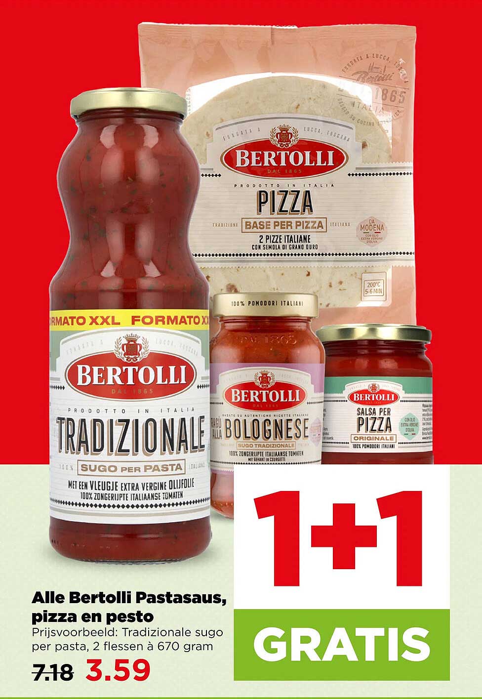 Alle Bertolli pastasauzen, pizza en pesto 1+1 GRATIS
