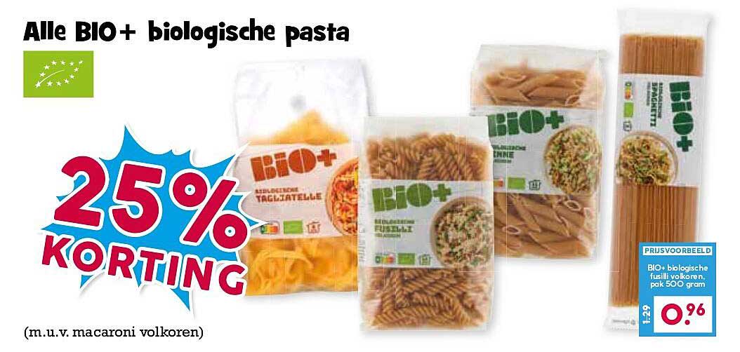 Alle BIO+ biologische pasta 25% KORTING