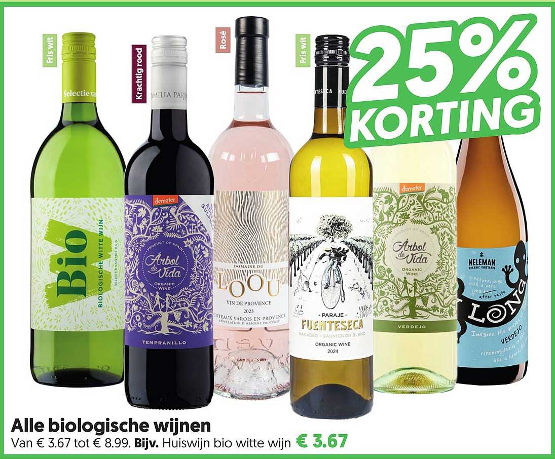 Alle biologische wijnen 25% korting