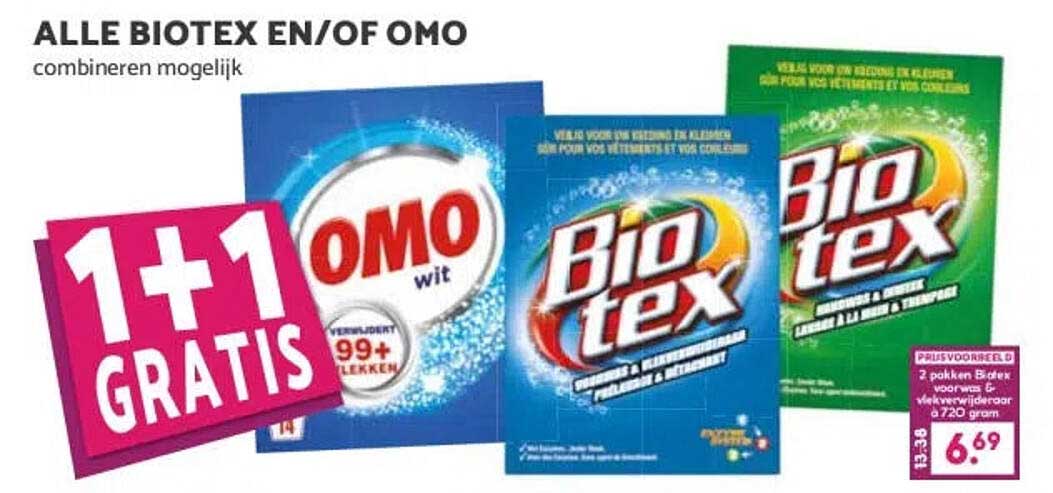 ALLE BIOTEX EN/OF OMO combineren mogelijk 1+1 GRATIS