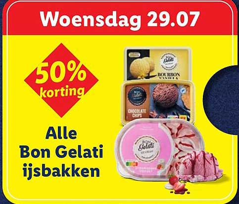 Alle Bon Gelati ijsbakken 50% korting