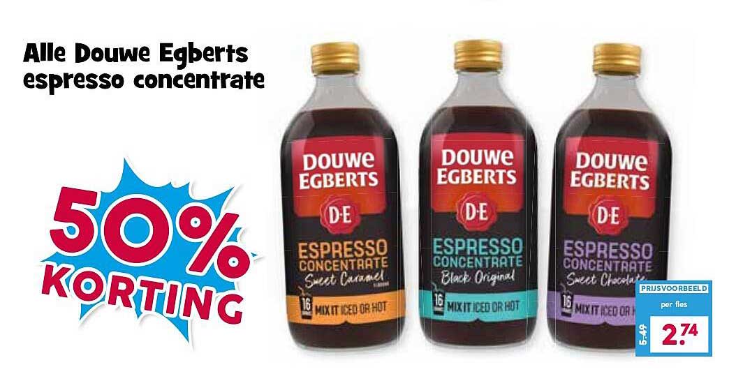 Alle Douwe Egberts espresso concentrate 50% korting