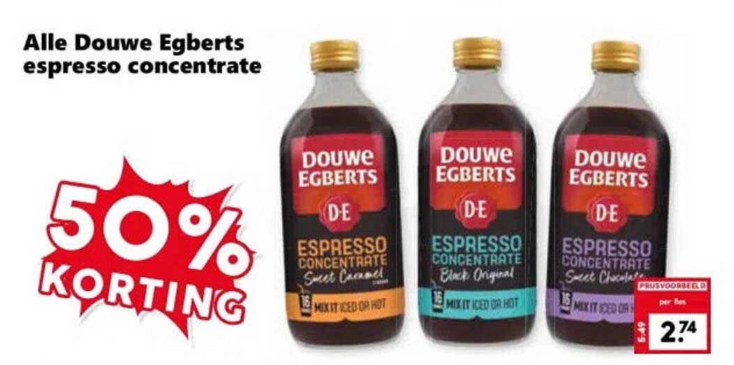 Alle Douwe Egberts espresso concentrate 50% korting