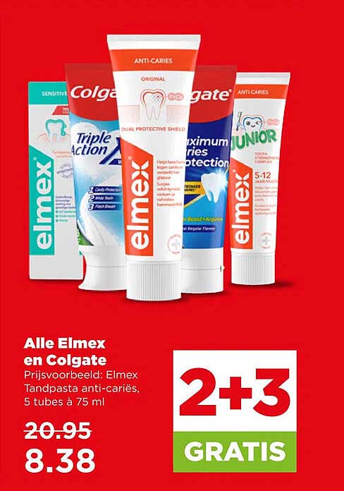 Alle Elmex en Colgate Prijsvoorbeeld: Elmex Tandpasta anti-cariës, 5 tubes à 75 ml 2+3 GRATIS