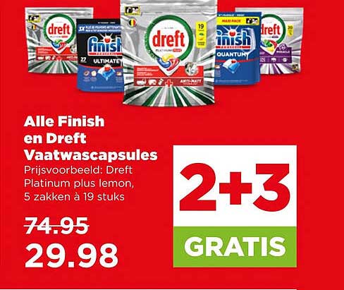 Alle Finish en Dreft Vaatwascapsules 2+3 GRATIS