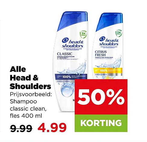 Alle Head & Shoulders Shampoo classic clean, fles 400 ml 50% KORTING