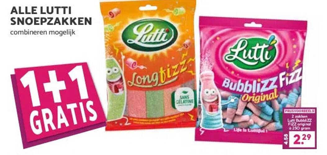 ALLE LUTTI SNOEPZAKKEN combineren mogelijk 1+1 GRATIS