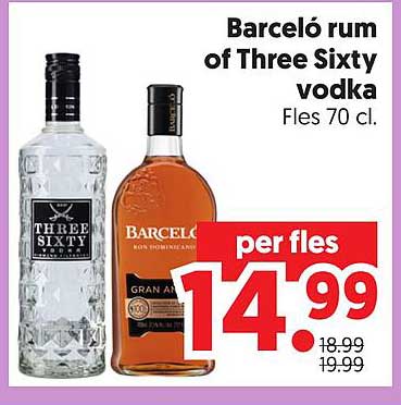 Barceló rum of Three Sixty vodka Fles 70 cl. per fles