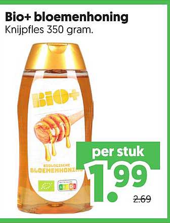 Bio+ bloemenhoning Knijpfles 350 gram.