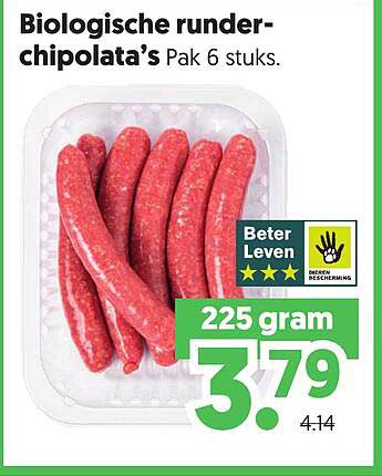 Biologische runder-chipolata’s Pak 6 stuks.