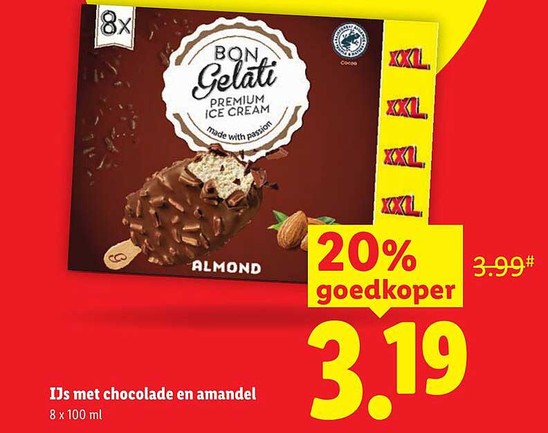 Bon Gelati premium ice cream almond 8 x 100 ml 20% goedkoper
