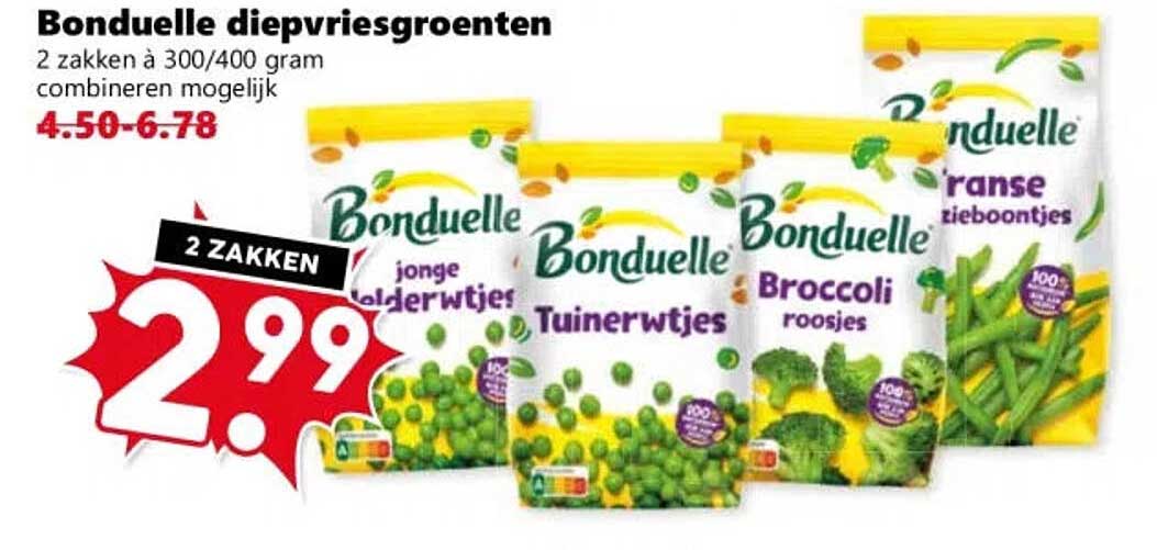 Bonduelle diepvriesgroenten 2 zakken à 300/400 gram combineren mogelijk 2 ZAKKEN