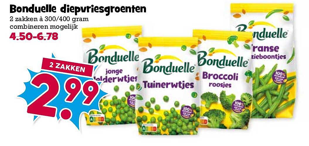 Bonduelle diepvriesgroenten 2 zakken à 300/400 gram combineren mogelijk