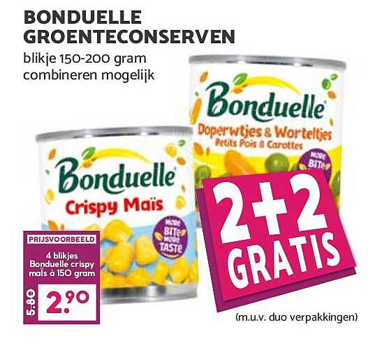 BONDUELLE GROENTECONSERVEN 2+2 GRATIS