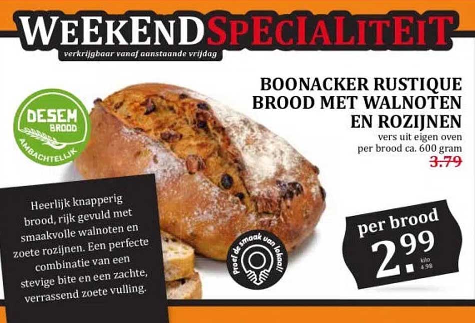 BOONACKER RUSTIQUE BROOD MET WALNOTEN EN ROZIJNEN