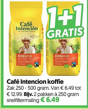 Café Intencion koffie 1+1 gratis